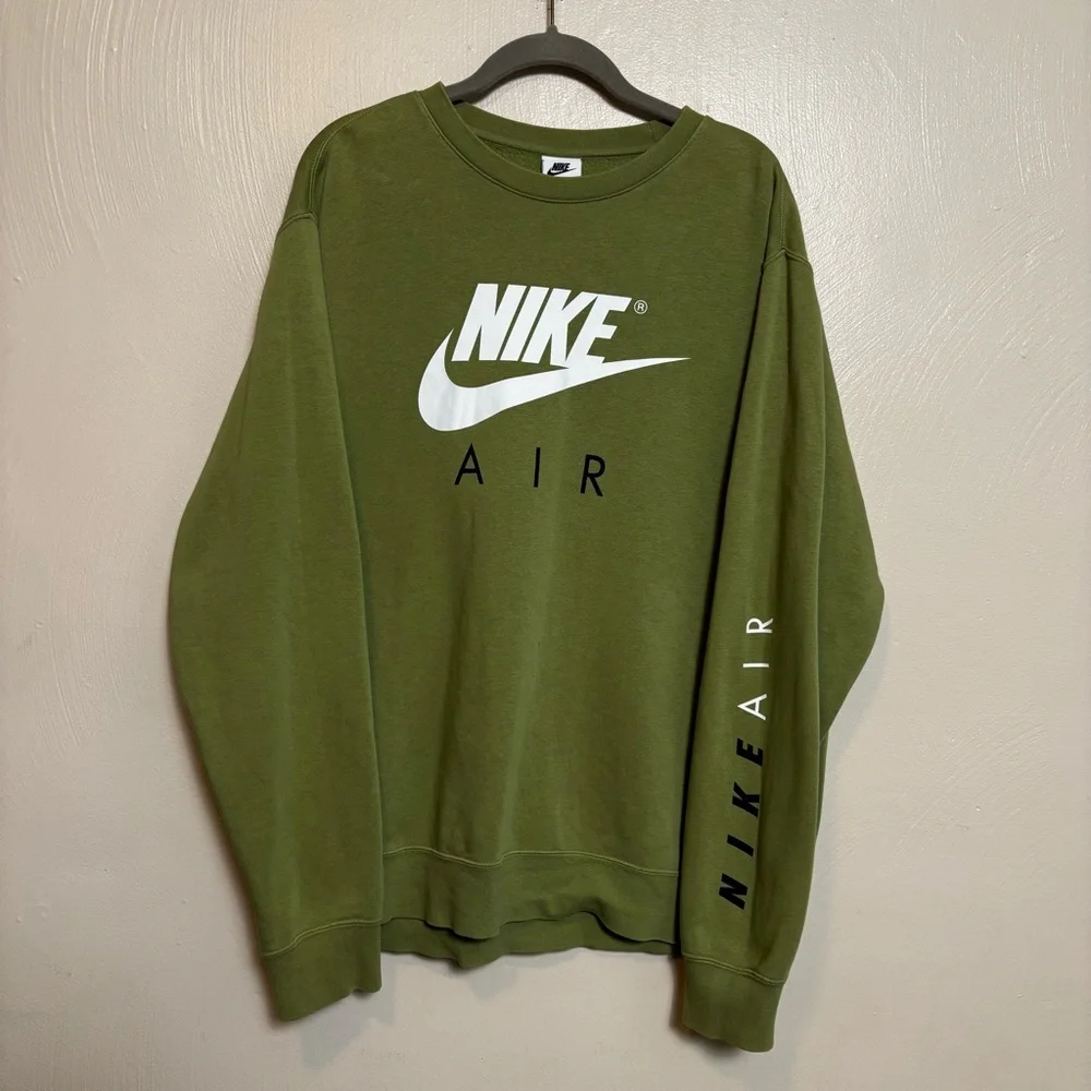 Nike‎ Air Men’s Sweatshirt Crew Neck Pullover Logo Fleece Graphic Green Large